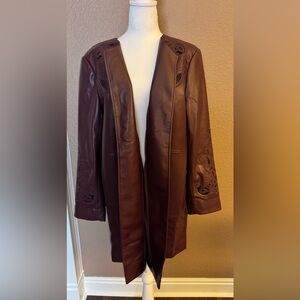 Chico’s Embroidered Faux Leather Long Coat – Plum (Size 3.5 / US 18) NWT